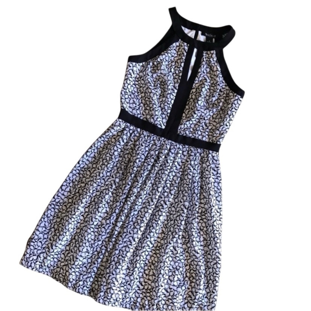 White House Black Market Black and White Halter Midi Sundress